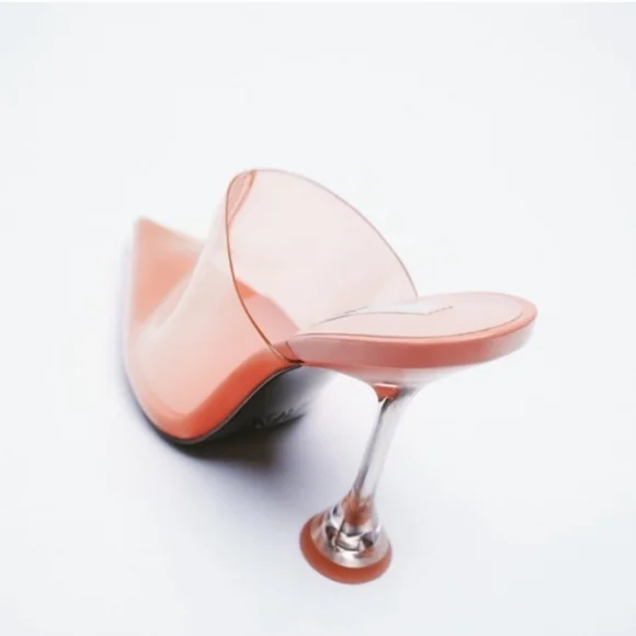 NWT ZARA HEELS CORAIL VINYL MULES POINTED TOE TRANSPARENT REF. 3838/810 - Picture 3 of 8